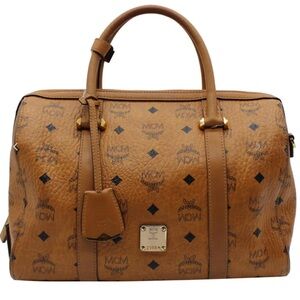 MCM Cognac Ella Visetos signature Boston Bag